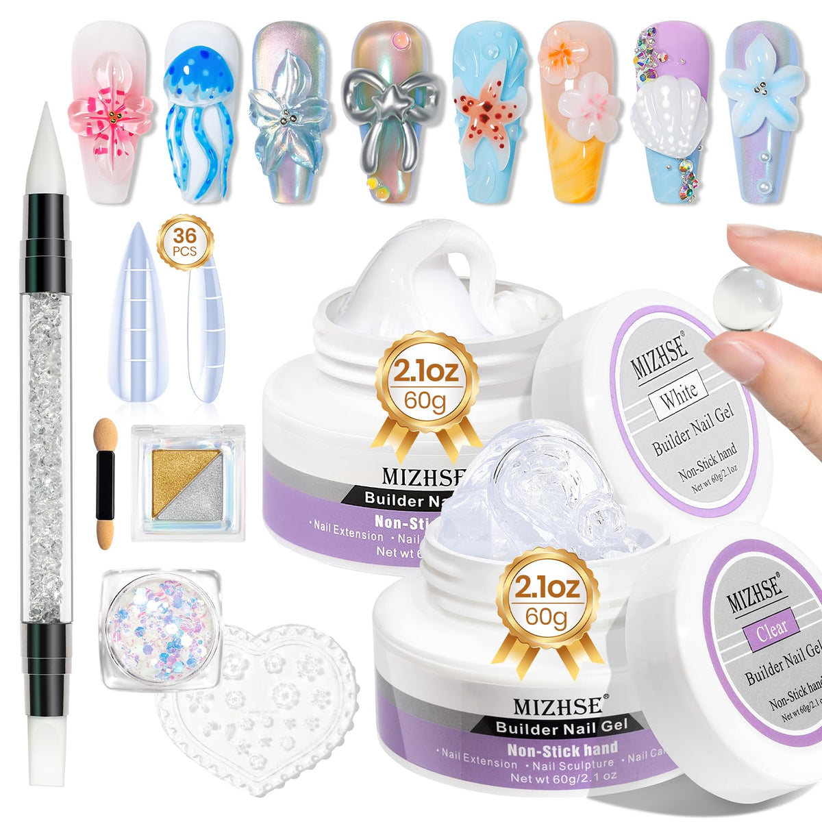MIZHSE kit front packaging showing complete builder gel set benefits