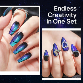 MIZHSE nail in use demonstration with magnet creating the shifting stripe benefit