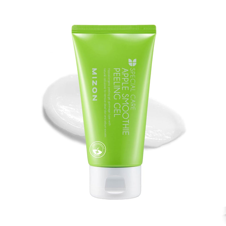 MIZON front packaging of apple smoothie peeling gel showing size and design, easy identification benefit