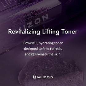 MIZON texture close-up of toner pour highlighting hydrating consistency