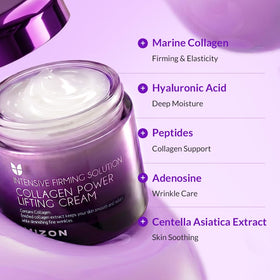 MIZON being smoothed onto cheek demonstrating non-greasy absorption benefit