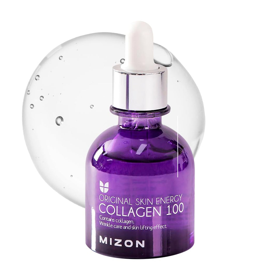 MIZON front packaging showing bottle and branding, highlights firming benefits