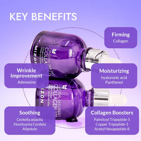 MIZON product label with ingredients list, clarifying peptide and collagen content
