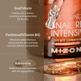 MIZON bottle label detail showing active ingredients and clear ingredient benefit