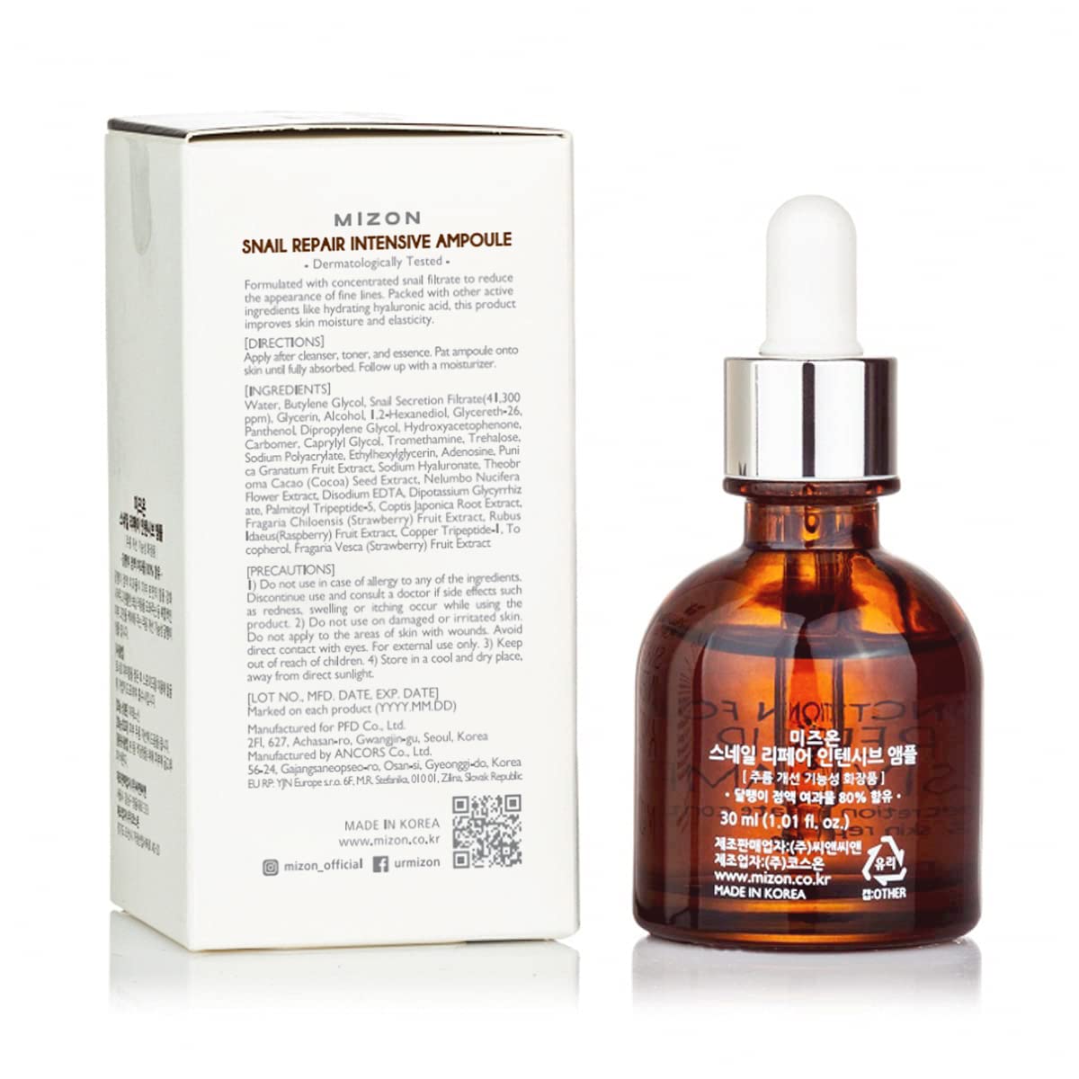 MIZON dropper dispensing serum demonstrating easy, precise application benefit