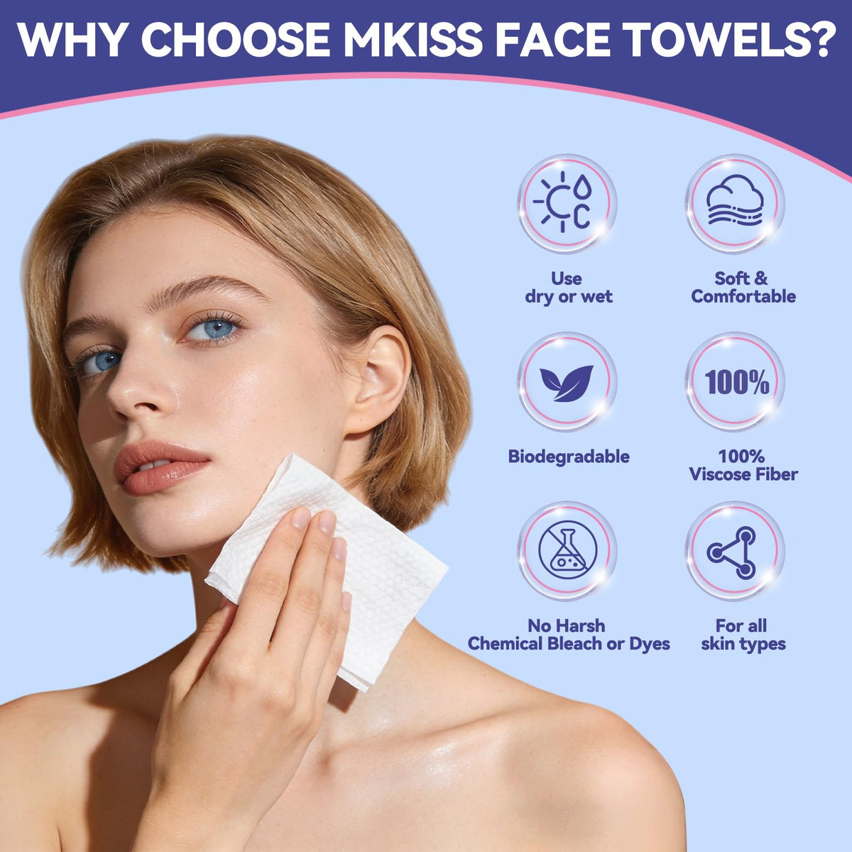 MKISS wipe removing makeup on model for easy gentle makeup removal