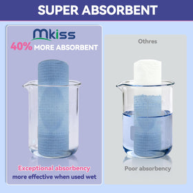 MKISS towel in hand demonstrating 10x12 size and full-face coverage