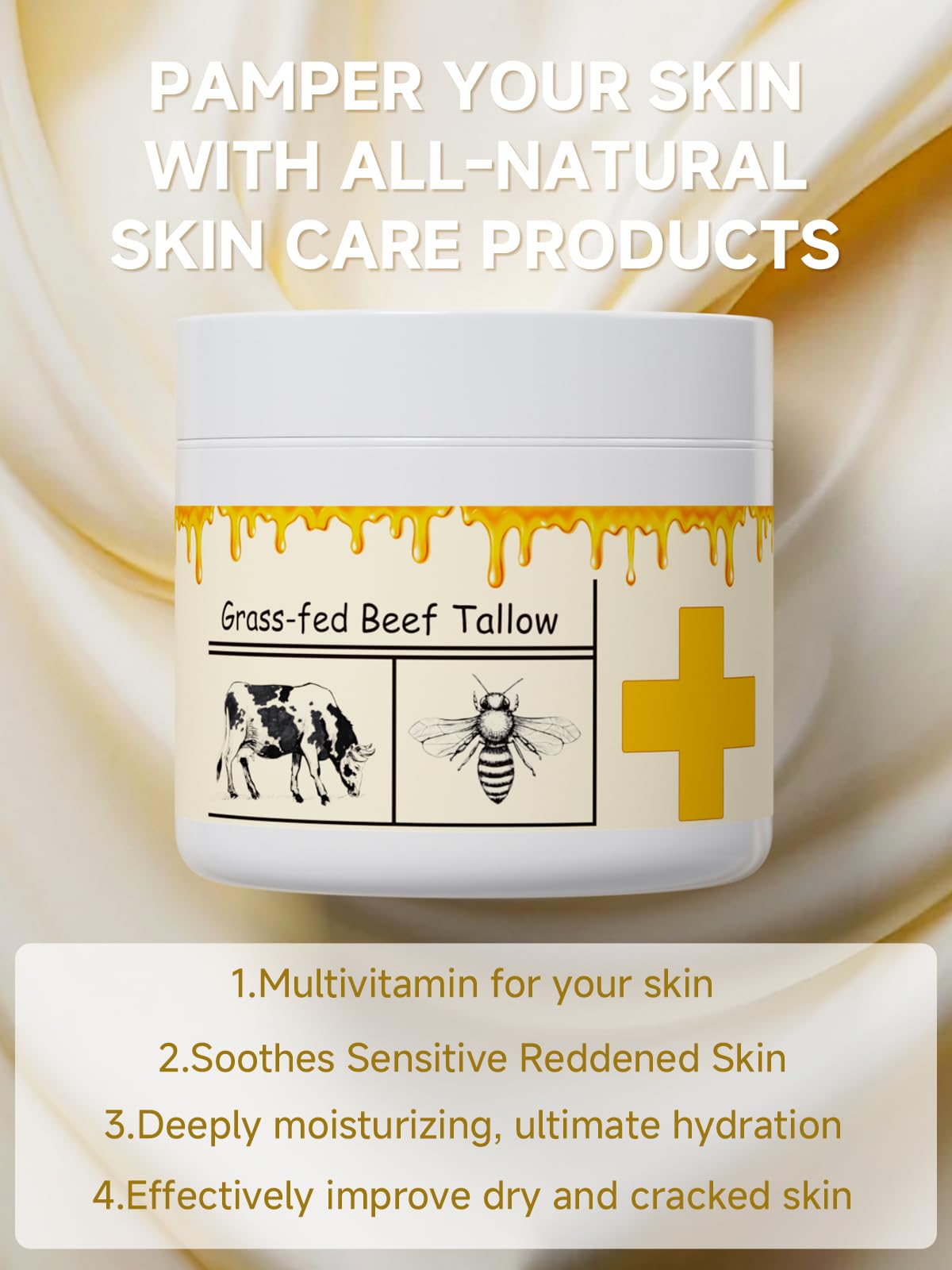 mkzea raw honey and grass-fed tallow ingredients displayed highlighting natural sourcing