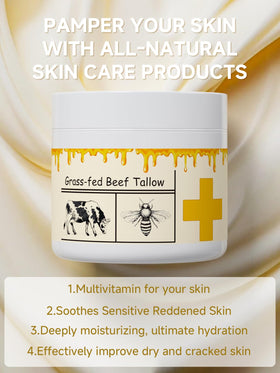 mkzea raw honey and grass-fed tallow ingredients displayed highlighting natural sourcing