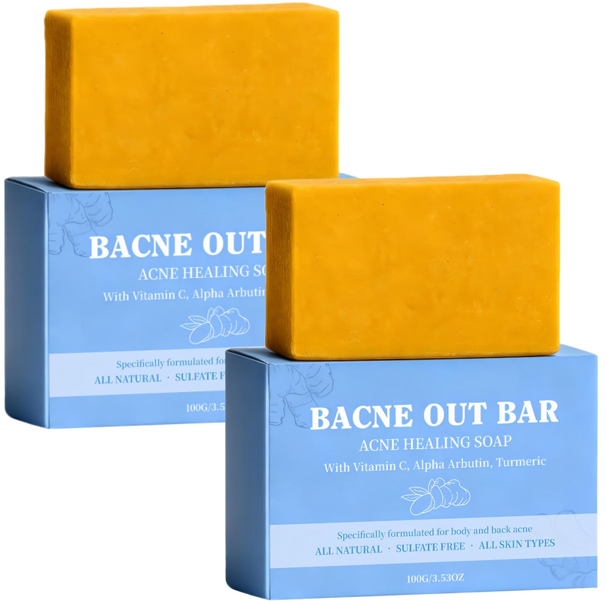 MMGRZR front packaging showing two bacne out bars for body acne care