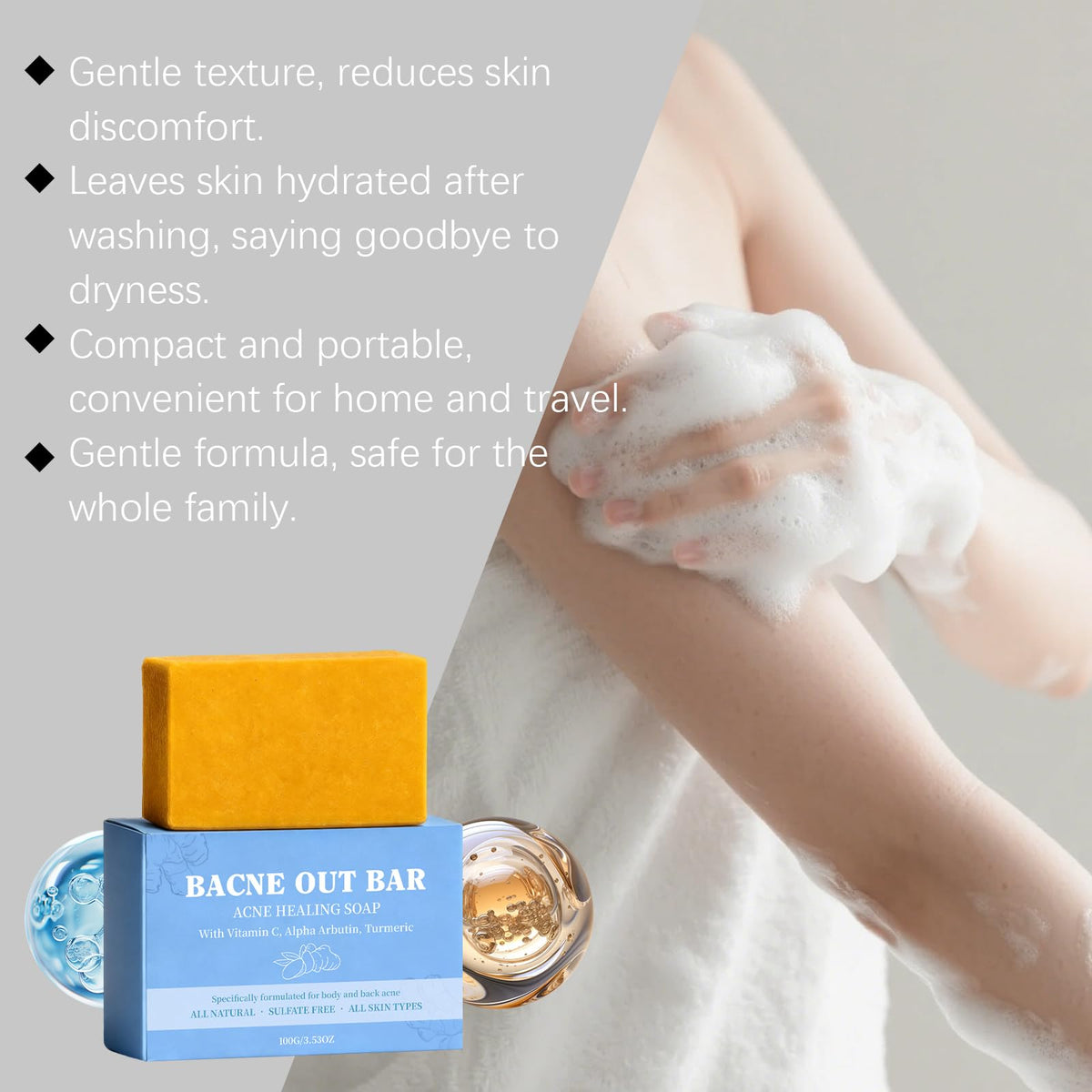 MMGRZR bar applied in shower to back demonstrating hard-to-reach cleansing