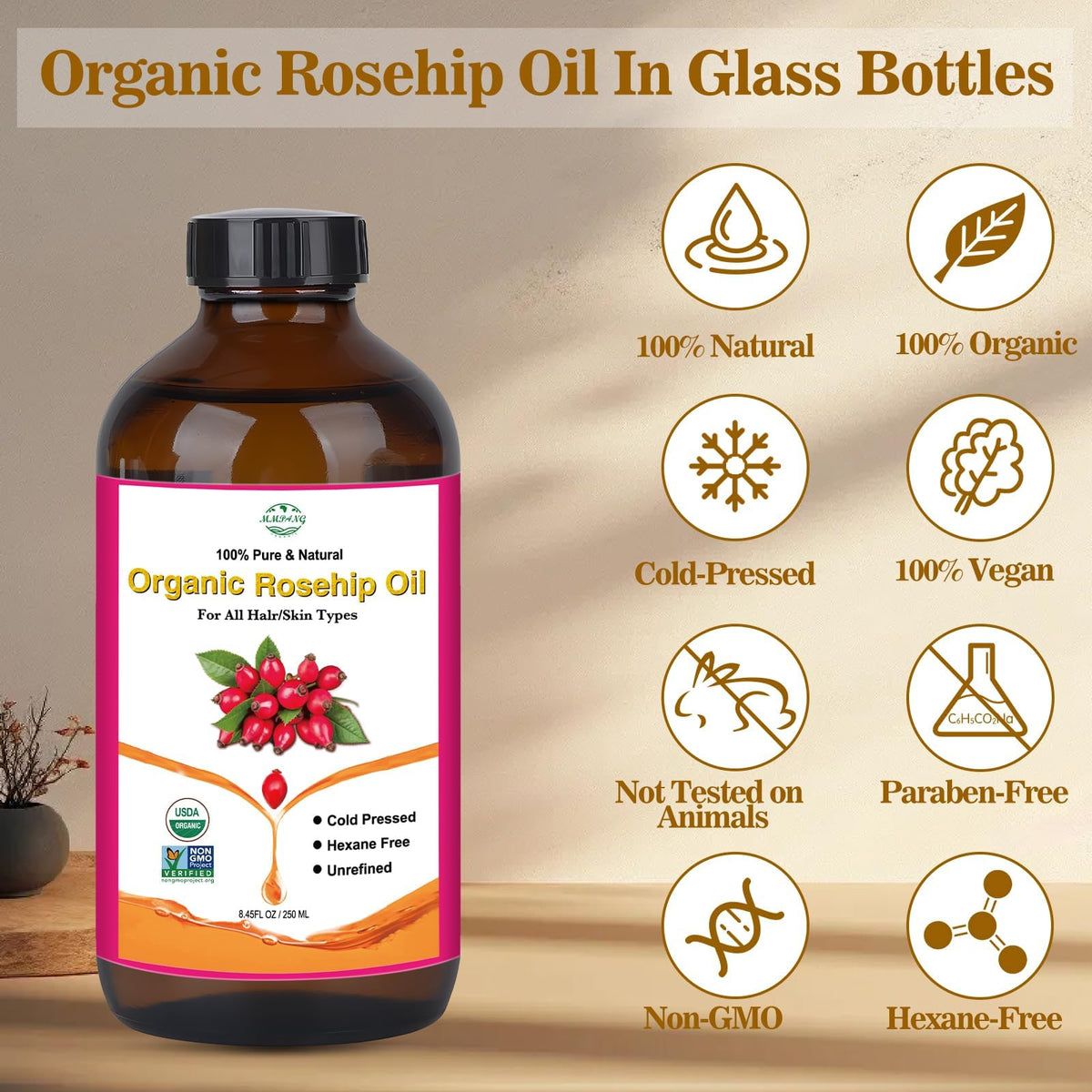 MMPANG brown glass bottle detail protecting oil potency