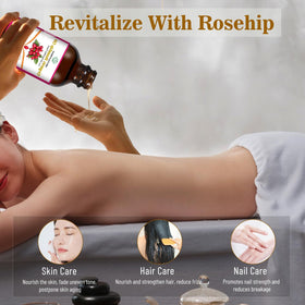 MMPANG dropper applying rosehip oil to face for hydration