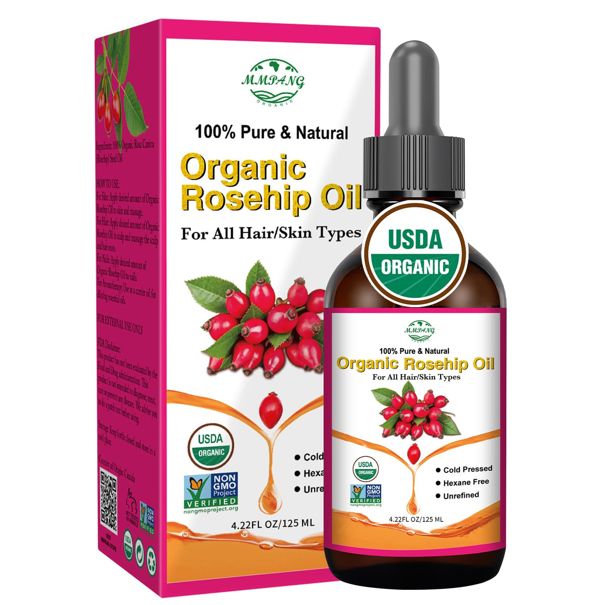 MMPANG front bottle showing label and organic certification for clear product identity
