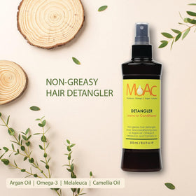 Moac being applied to a weave, brand easing detangling and protecting extensions
