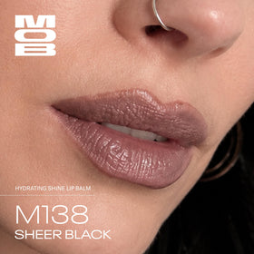 MOB lip balm open stick texture revealing buttery glossy finish for smooth application