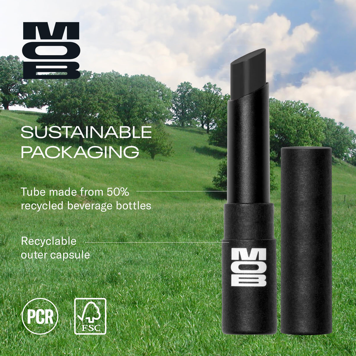 MOB lip balm outer capsule on compost pile illustrating plastic-free compostable packaging