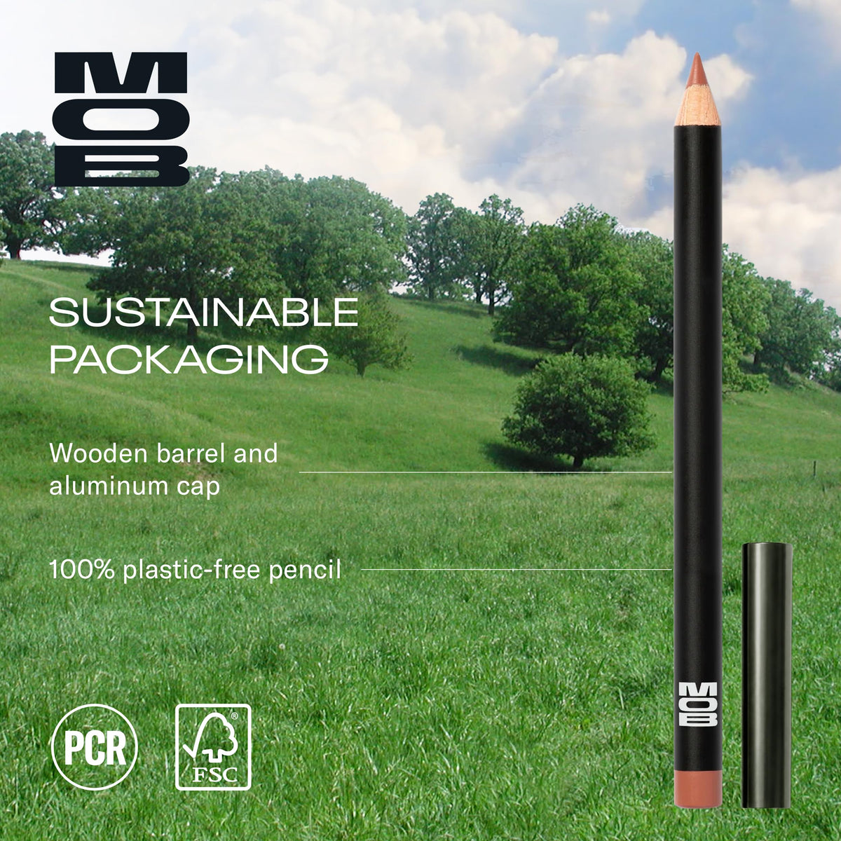 MOB pencil in use on model demonstrating application benefit: smooth, creamy glide