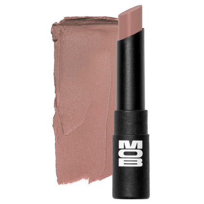 MOB front packaging of soft matte lipstick highlighting shade and benefits