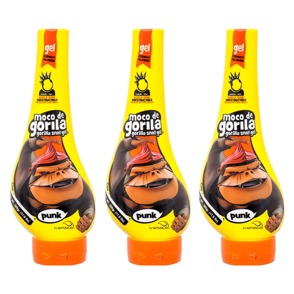 Moco de Gorilla front view of three Punk jars showing label and strong-hold benefit