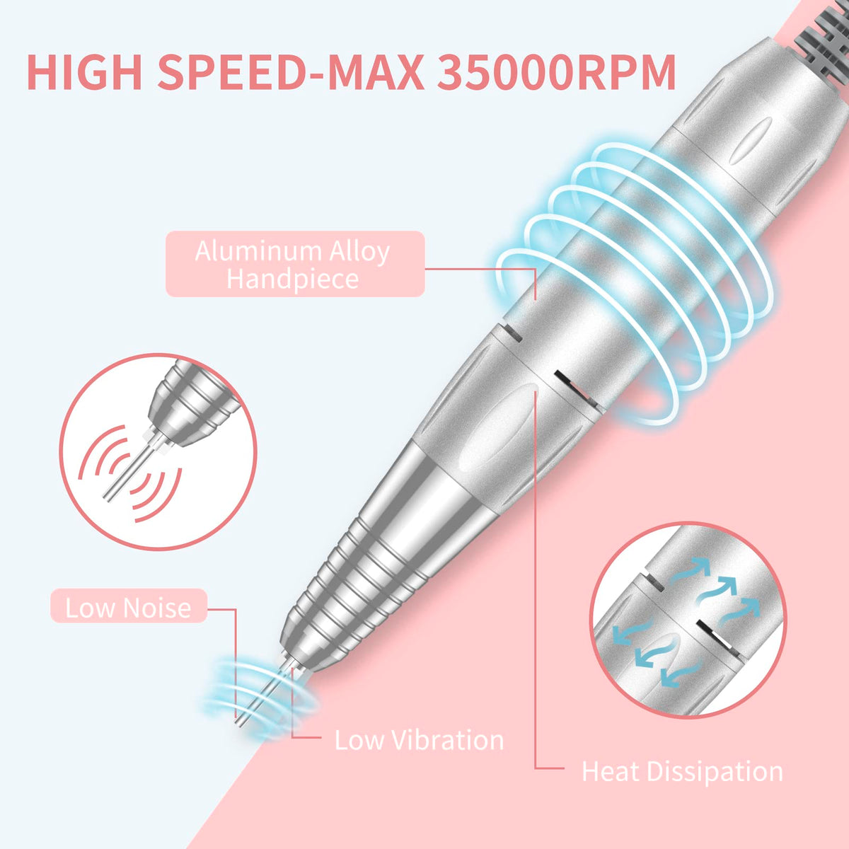 MOCOWIND bits and sanding bands laid out for versatile nail filing tasks