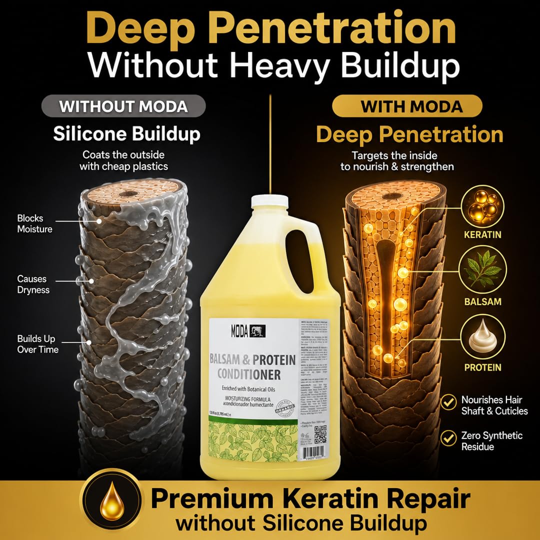 MODA applied to wet hair in salon to demonstrate conditioning and detangling
