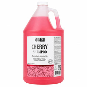 MODA front label of 128 oz cherry moisturizing shampoo showing product identity and size