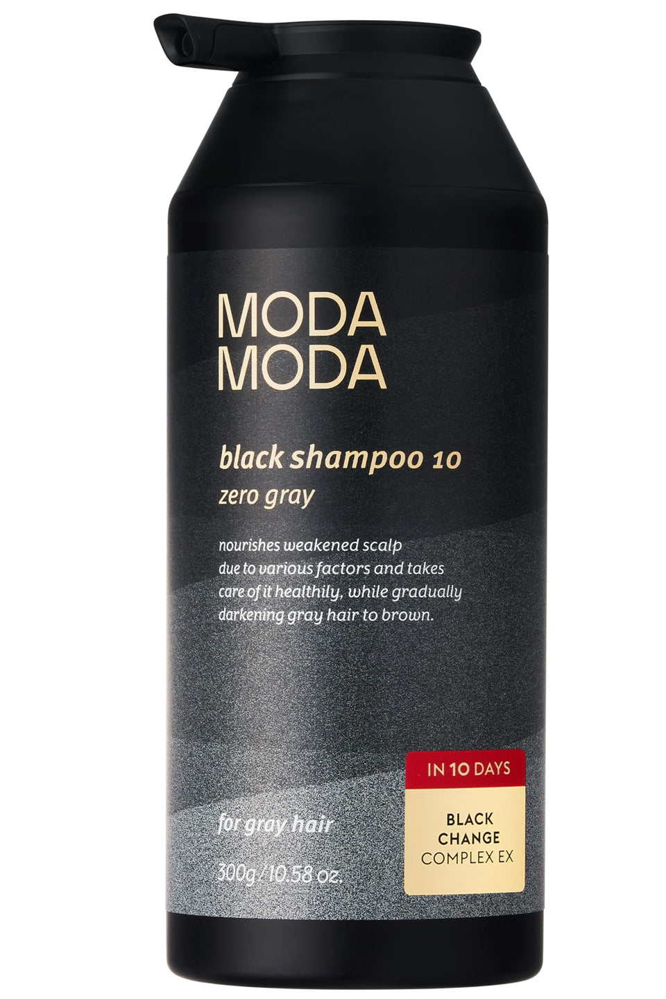 MODA MODA front label showing product name and benefits for natural darkening