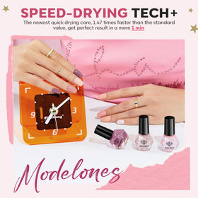 modelones application on fingernails illustrating quick-dry finish and neat, salon-style results