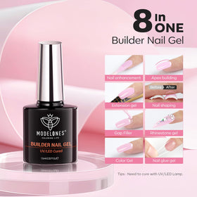 modelones baby pink builder gel swatch on nail plate showing natural color
