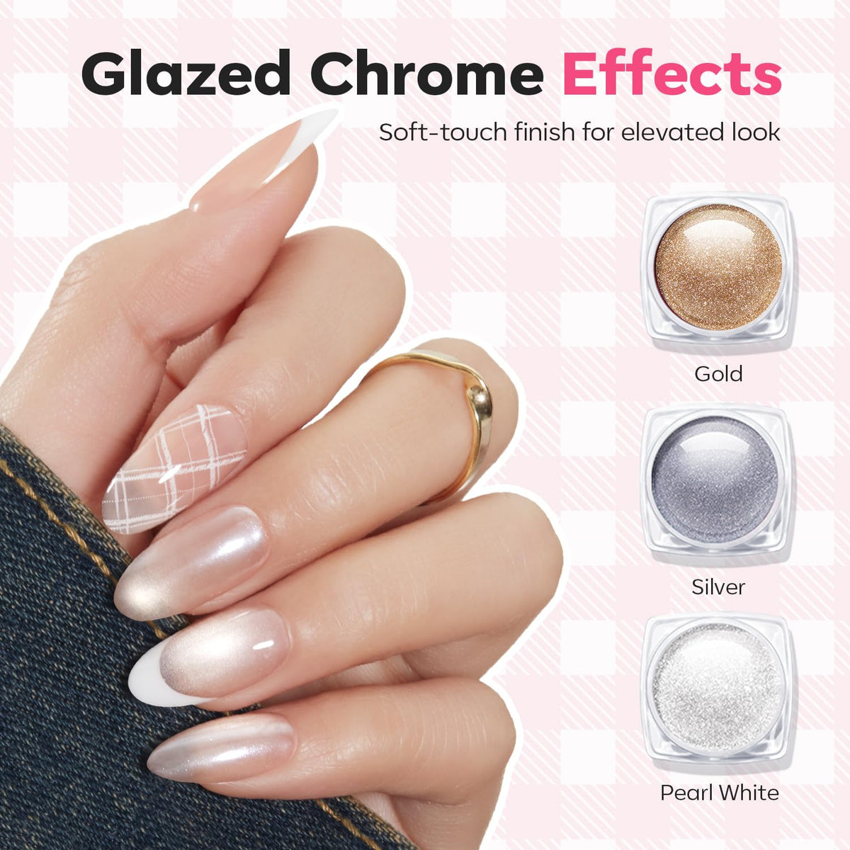 modelones chrome powders with rub-on sticks adding reflective shine to stamped nails