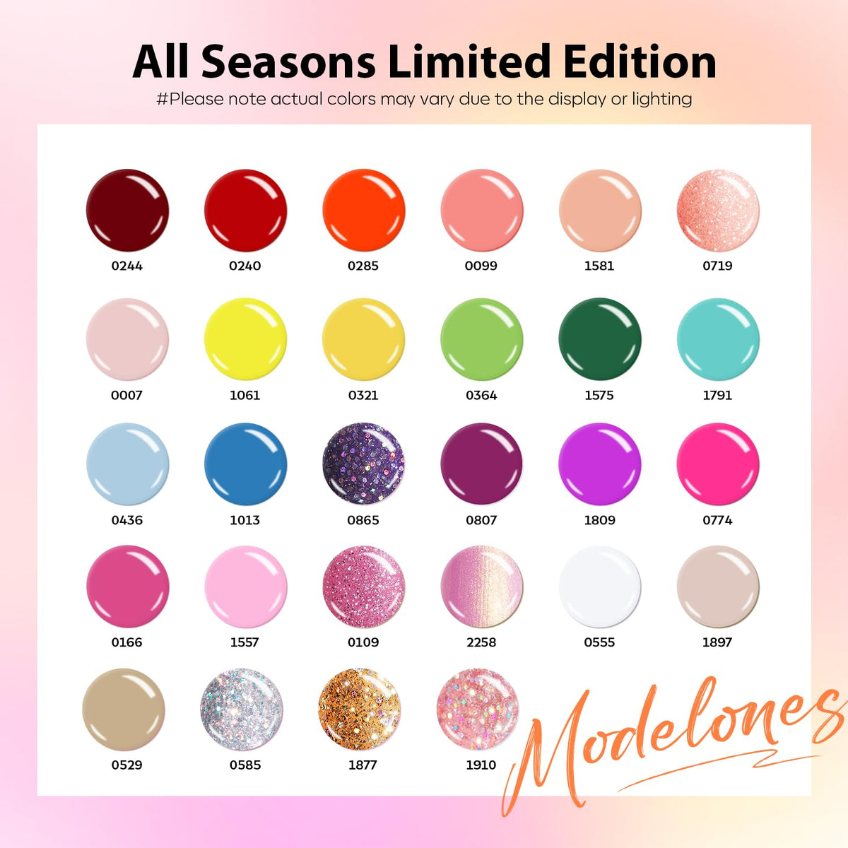 Modelones colorful 28 gel polish shades flatlay for creative choices