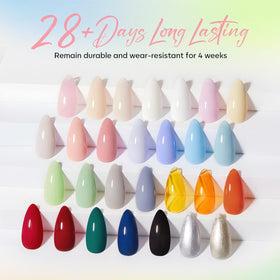 modelones color array overhead with 28 vibrant gel shades arranged for inspiration