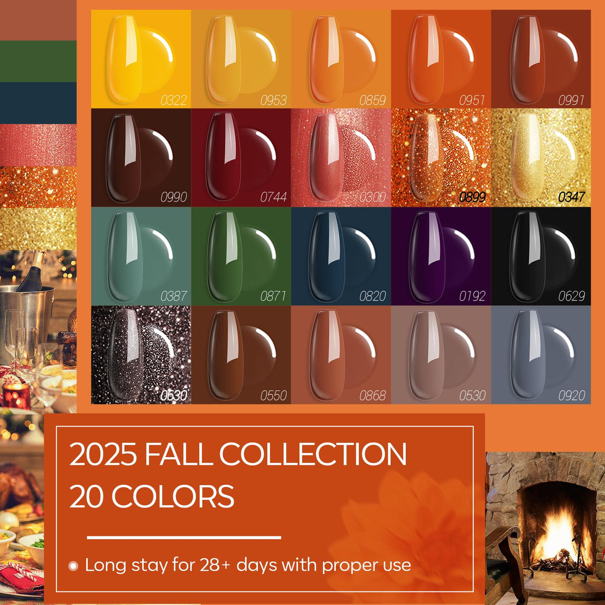 modelones top view of 20 fall color bottles for quick shade selection benefit