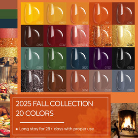 modelones top view of 20 fall color bottles for quick shade selection benefit