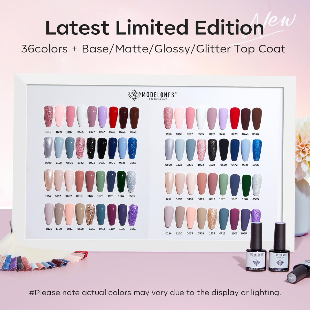 modelones color row display highlighting 36 shades and easy shade selection benefit
