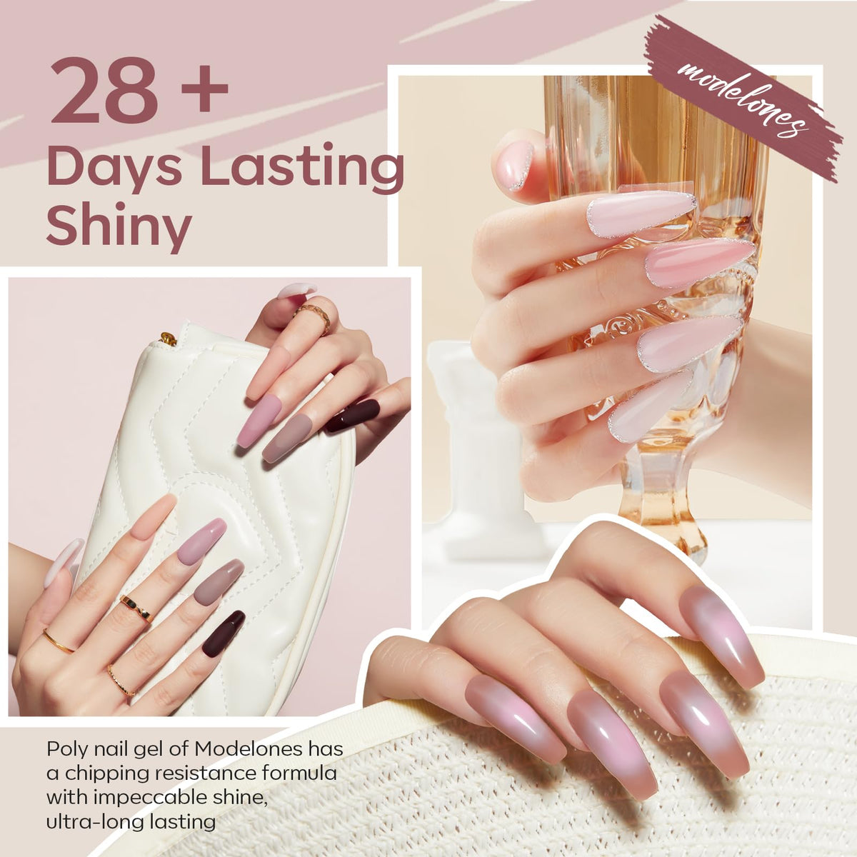 modelones color swatch array of twelve nude pink and brown tones for versatile looks