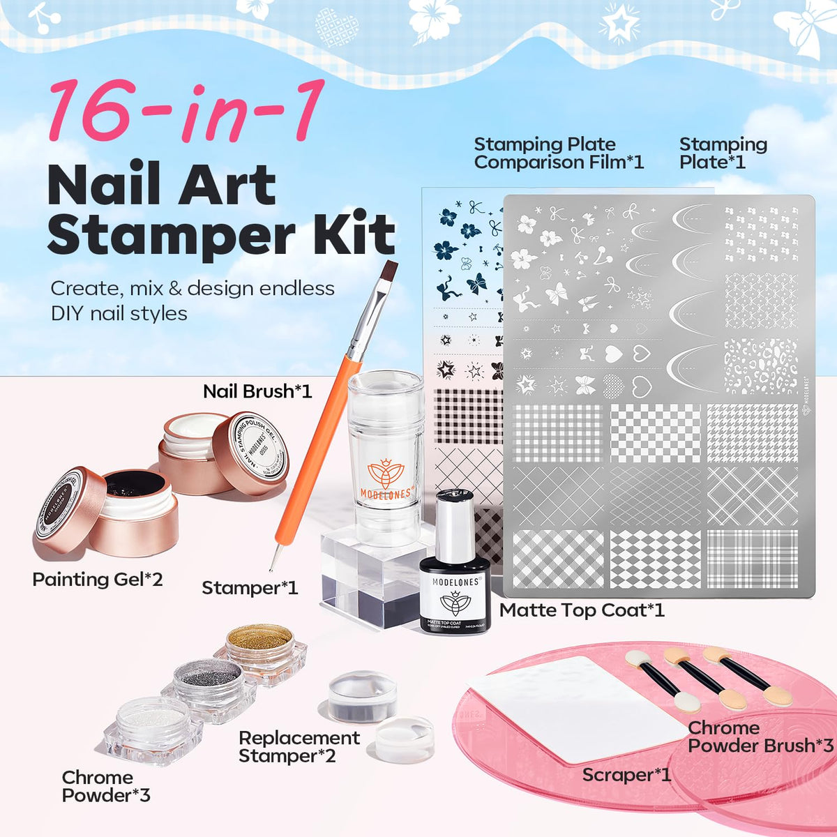 modelones dual-end nail brush close detail for precise lace and edge work