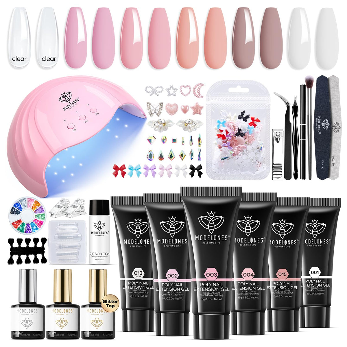 Modelones full kit packaging showing contents for easy home nail builds