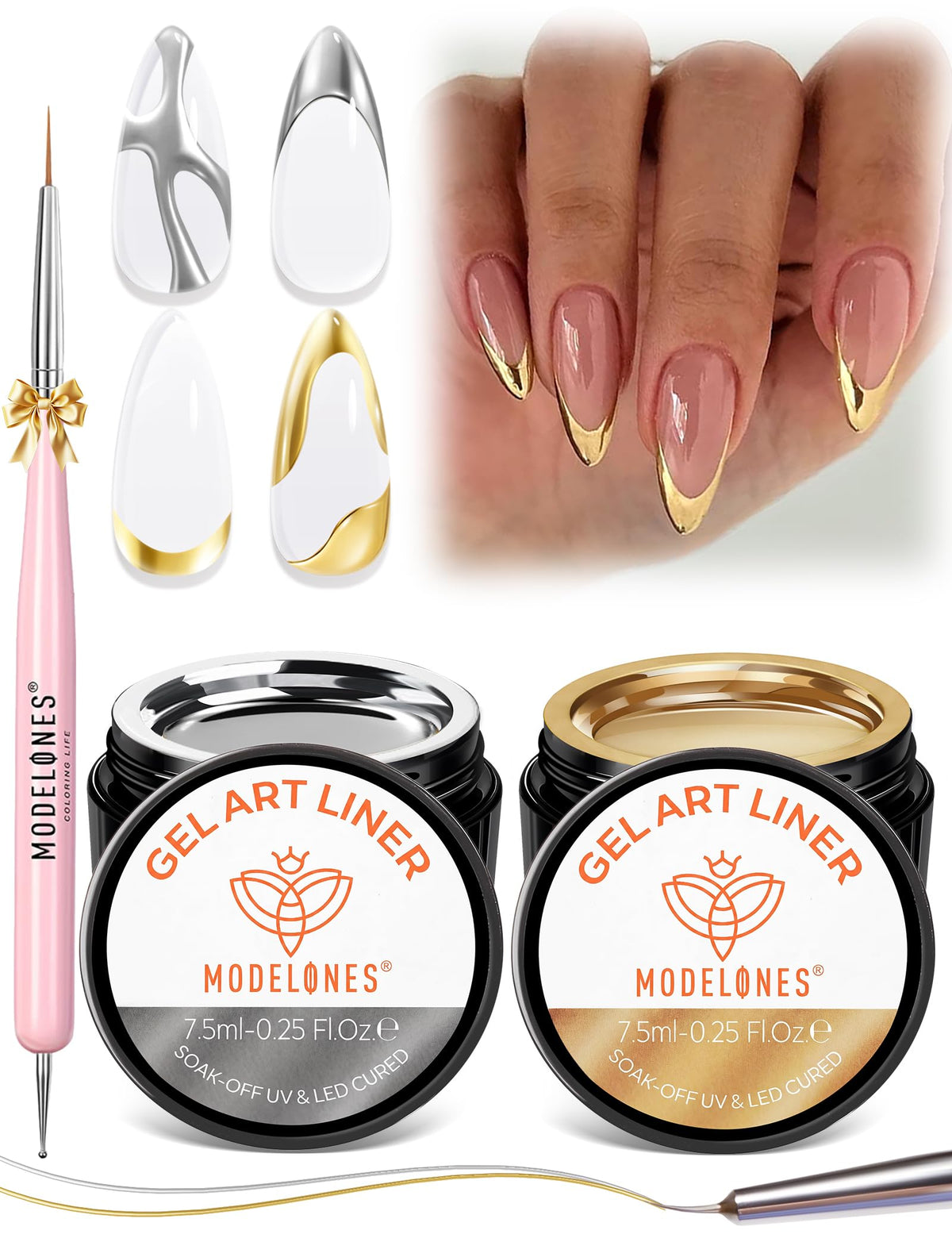 modelones front packaging showing gold and silver set, gift-ready sheen