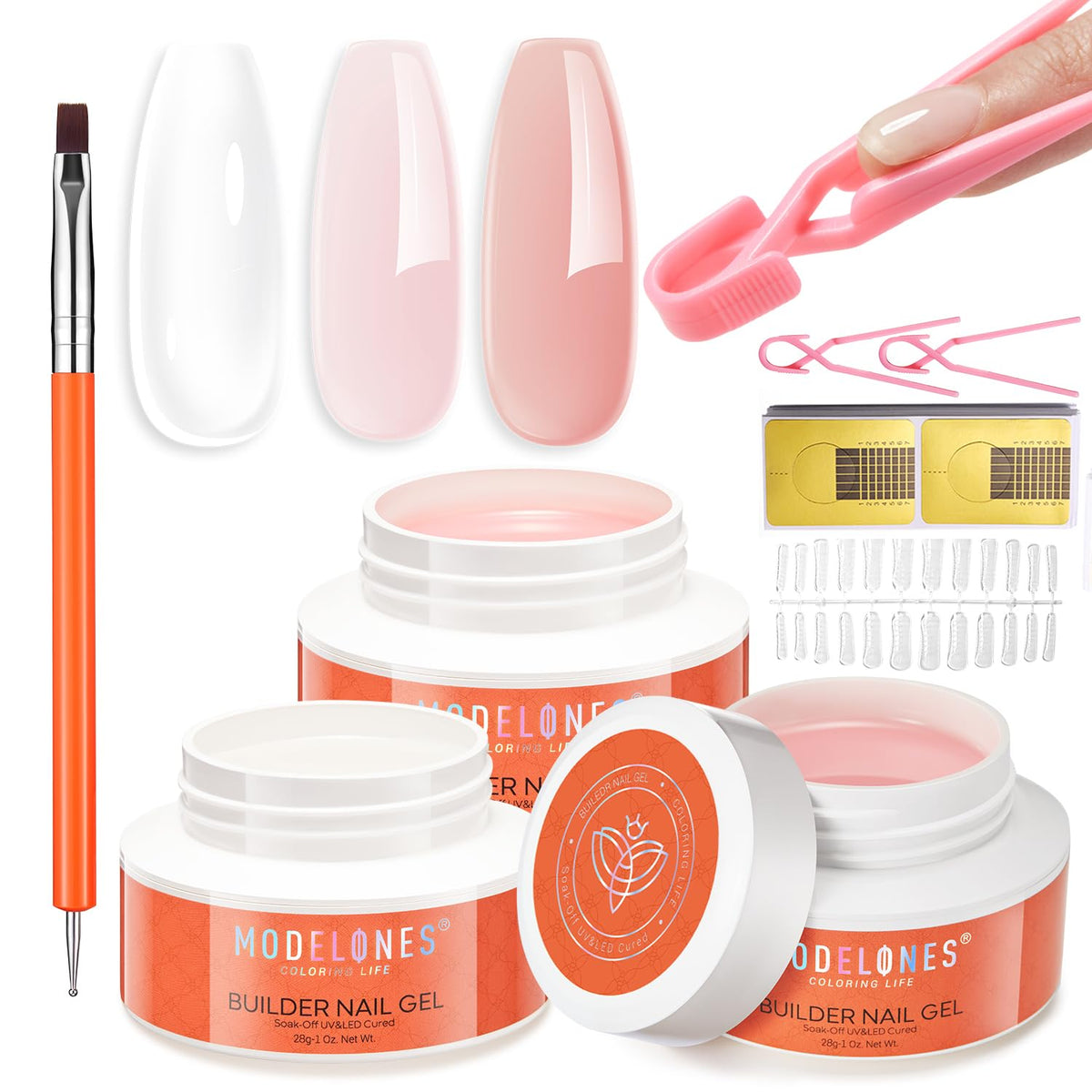 modelones front packaging showing full builder gel kit and accessories for quick setup