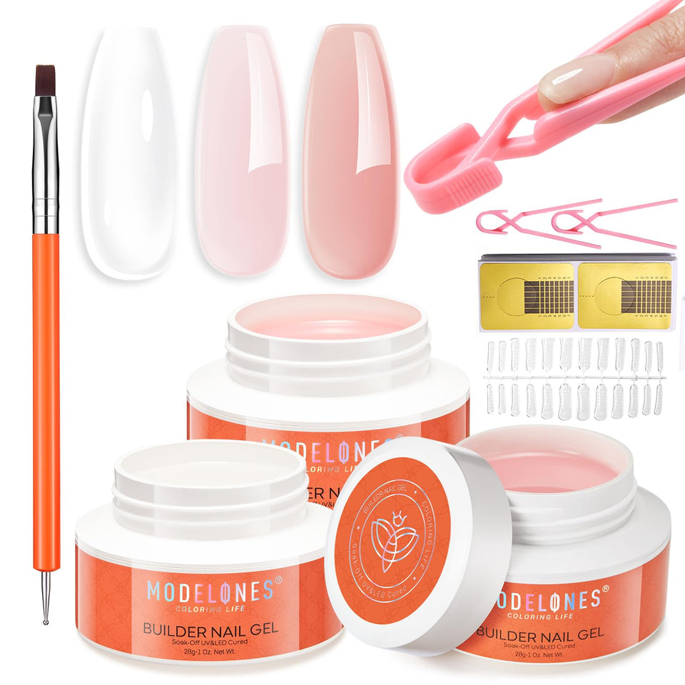 modelones front packaging showing full builder gel kit and accessories for quick setup