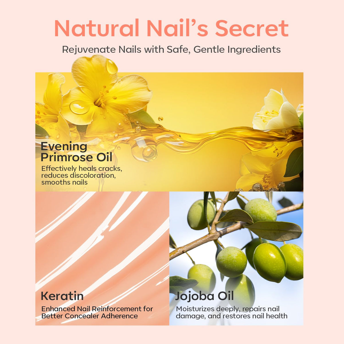 modelones ingredients label close-up showing keratin and oils for nourishing nails benefit