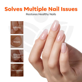 modelones milky white swatch closeup on nail tip for ridge-smoothing effect