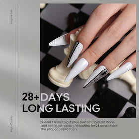 modelones manicure on hand in neutral tones illustrating long-lasting salon-like shine