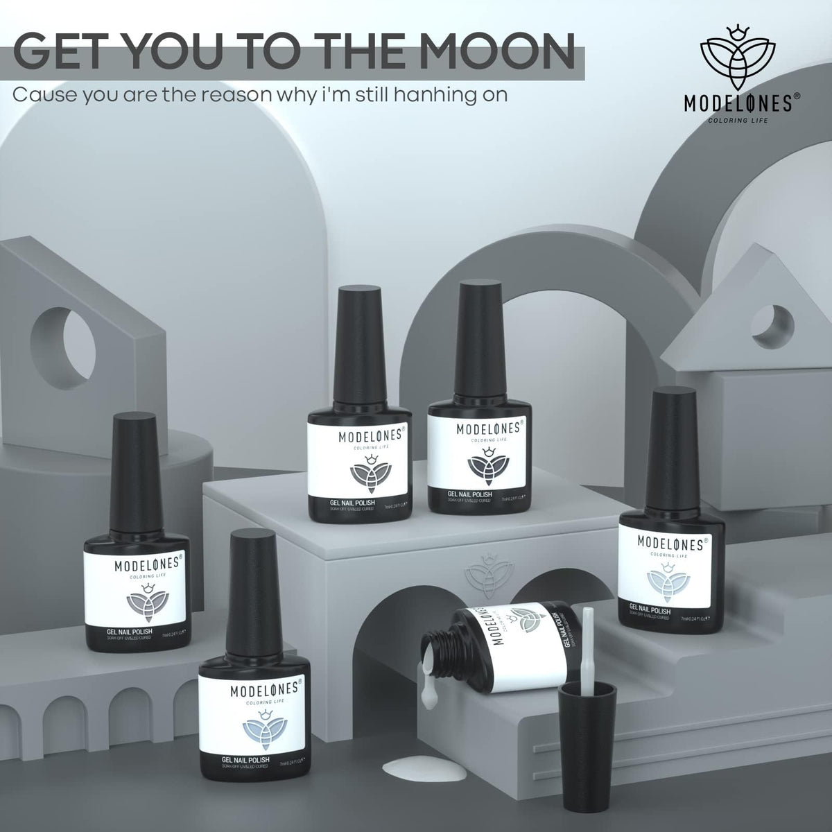 modelones hand beside bottles for size comparison highlighting travel-friendly kit benefit