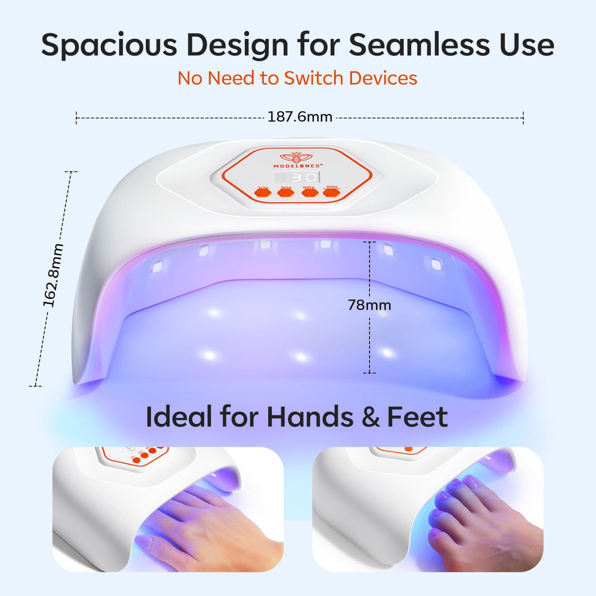 Modelones next to a hand for scale showing portable size and travel convenience