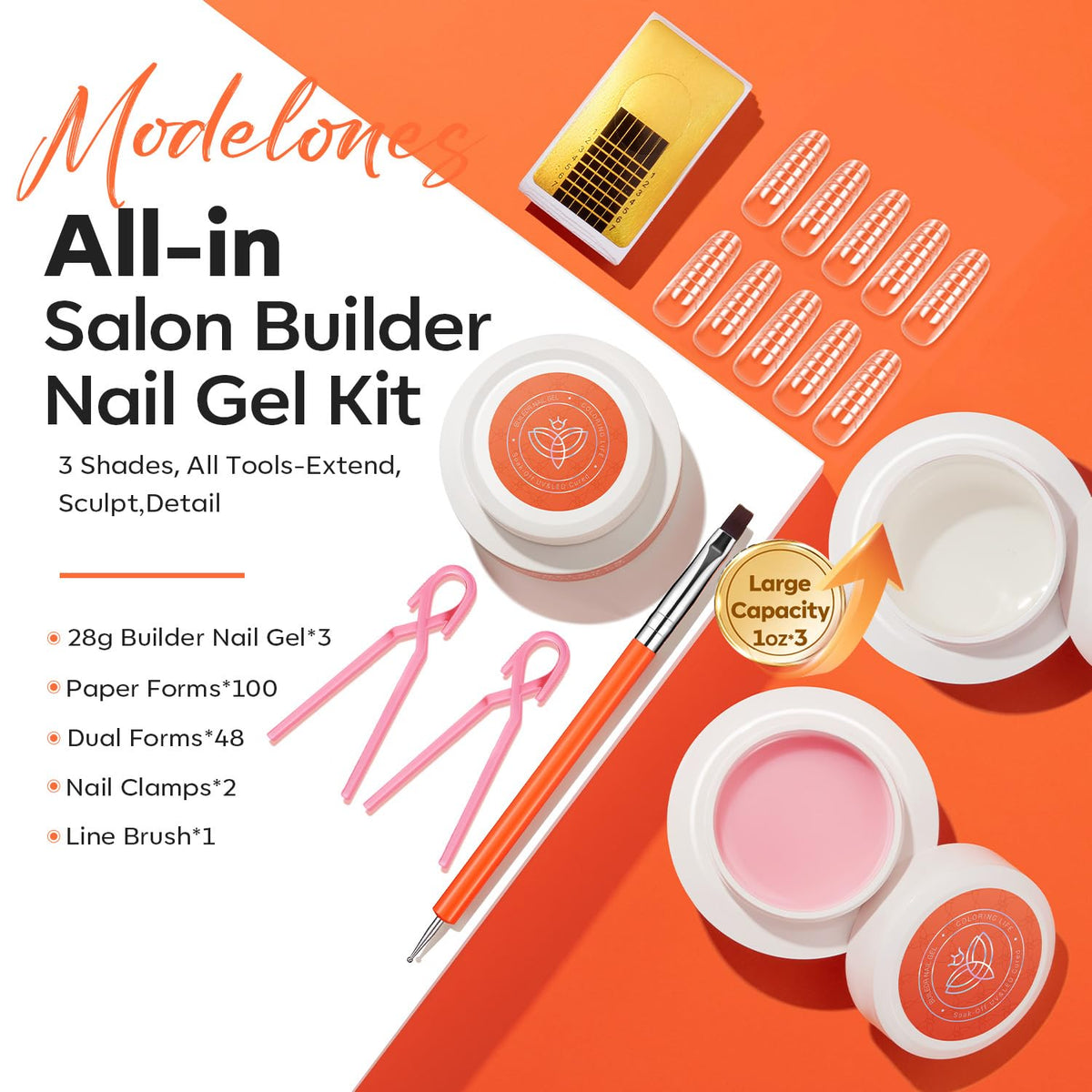 modelones three jars clear nude and pink builder gels displayed for shade choice