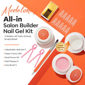 modelones three jars clear nude and pink builder gels displayed for shade choice
