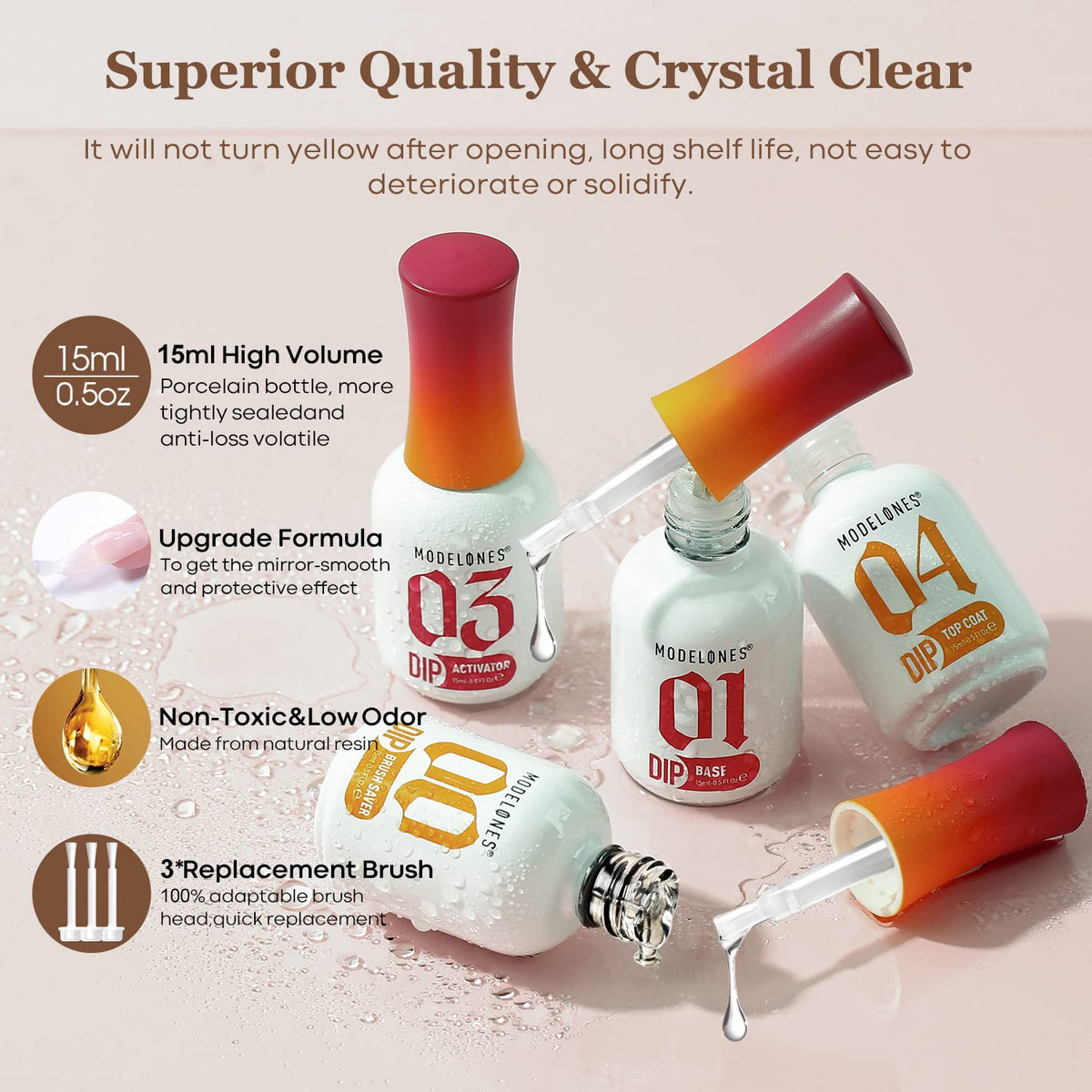 modelones top coat on finished nail delivering glossy protection